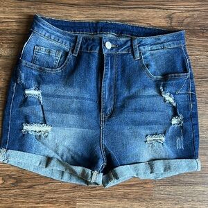 Denim Blue Distressed Women Shorts